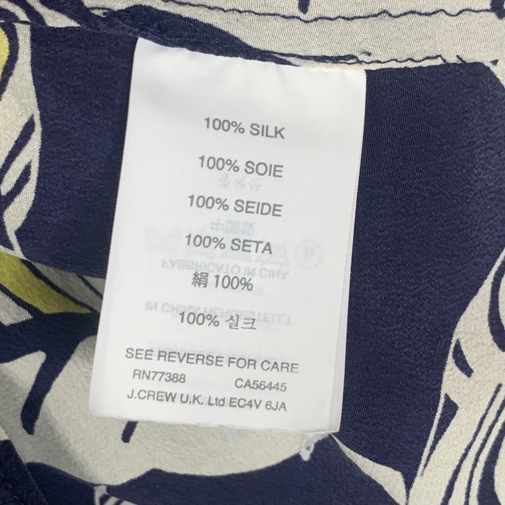 J.Crew Carrie Cami 100% Silk Tropical Leaf Print Navy Blue Tank Top C4268 Sz 10 - Picture 8 of 10
